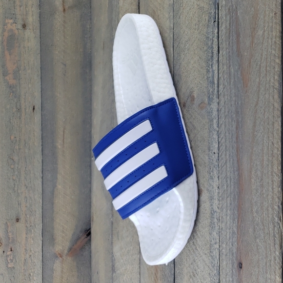 adidas Adilette Boost Men's Slides Sandals Royal Blue, White Supreme Cushioning - Picture 4 of 9